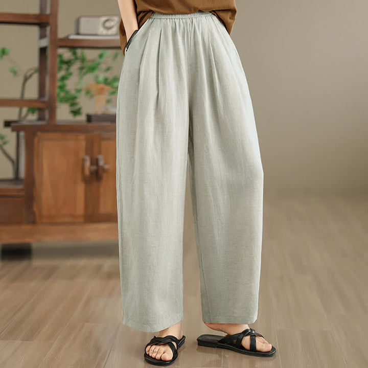 Buddha Stones Summer Minimalist Pleated Solid Women's Harem Pants With Pockets - Beige - US8-10，UK/AU12-14，EU40-42 (2XL) - image 12