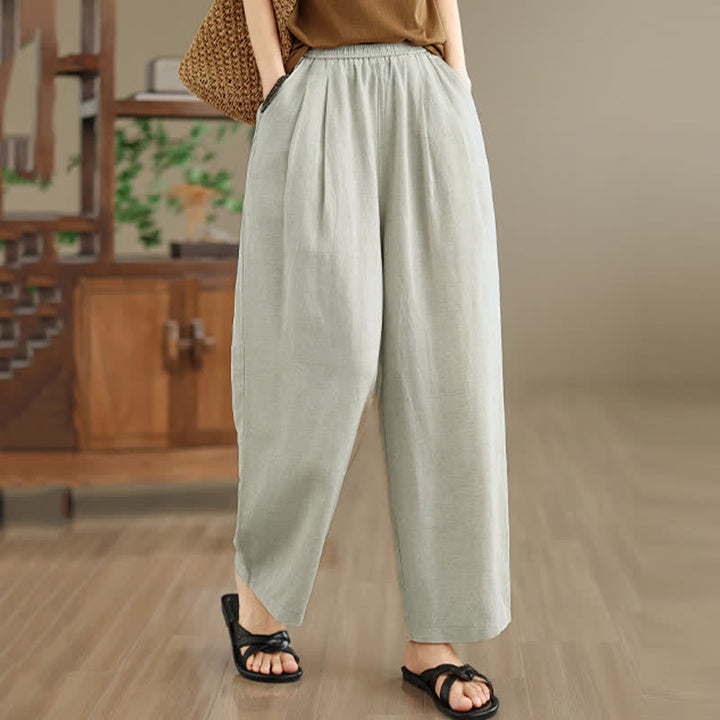 Buddha Stones Summer Minimalist Pleated Solid Women's Harem Pants With Pockets - image 14