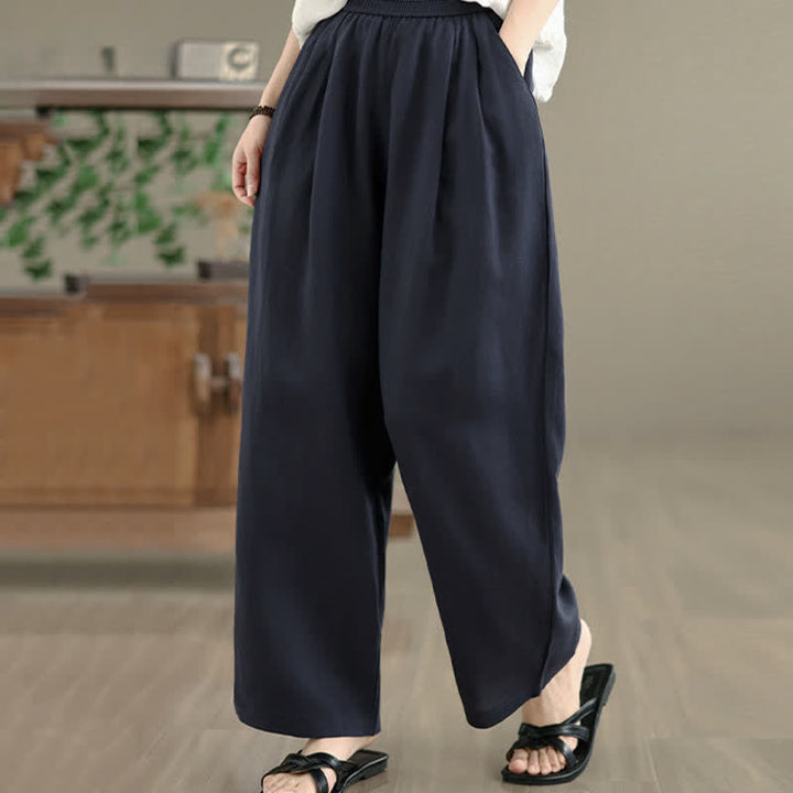 Buddha Stones Summer Minimalist Pleated Solid Women's Harem Pants With Pockets - image 5