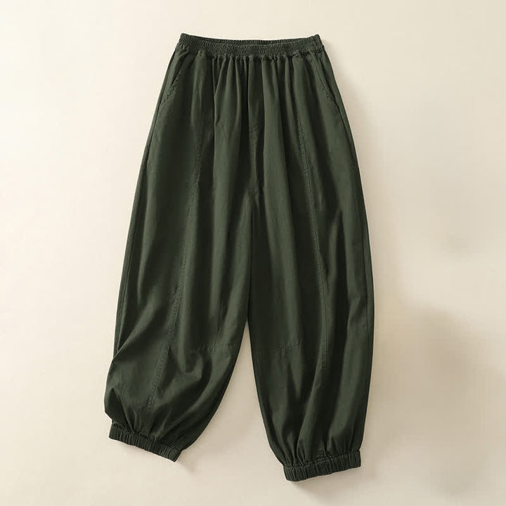 Buddha Stones Summer Casual Elastic Waist Solid Women's Tapered Pants With Pockets - OliveDrab - US8-10，UK/AU12-14，EU40-42 (2XL) - image 0