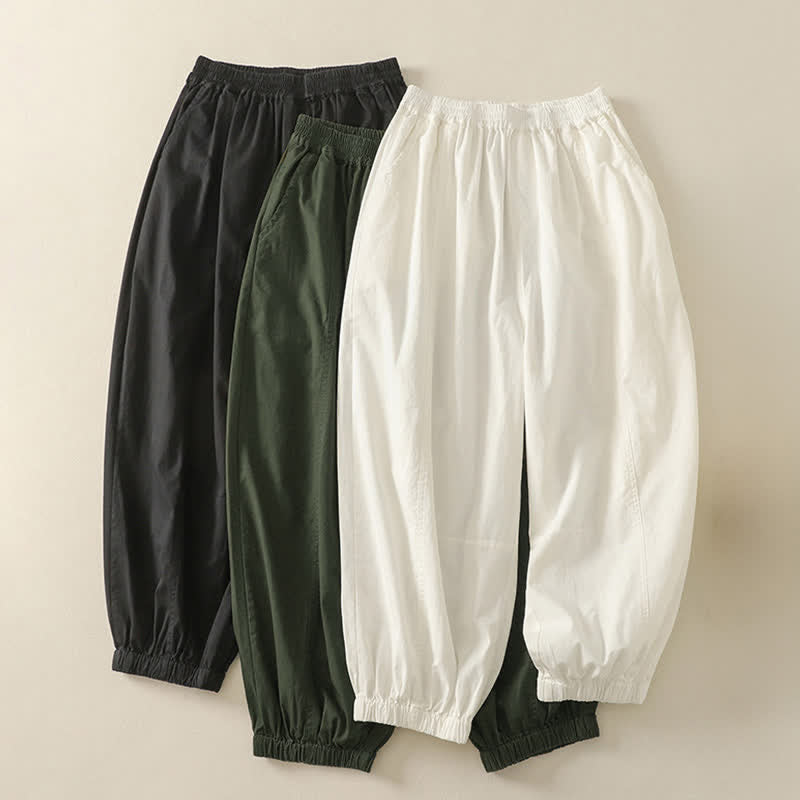 Buddha Stones Summer Casual Elastic Waist Solid Women's Tapered Pants With Pockets - image 20