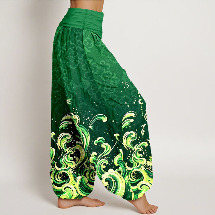Buddha Stones Pure Cotton Ocean Wave Gradient Pattern Women's Elastic Waist Harem Pants - image 6