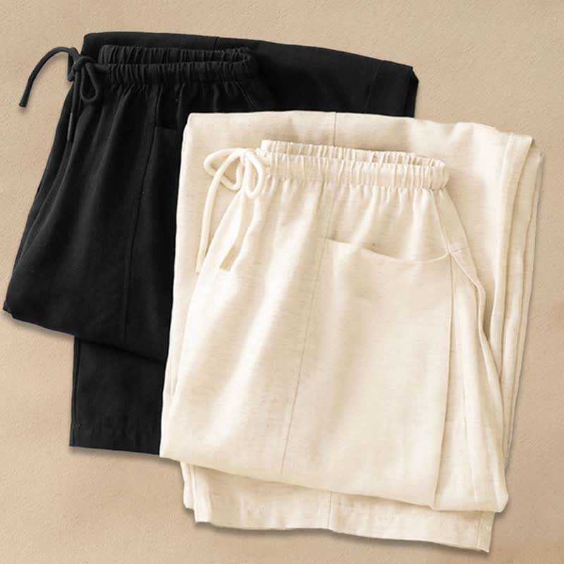 Buddha Stones Summer Minimalist Drawstring Solid Women's Straight Pants With Pockets - image 14