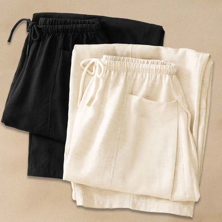 Buddha Stones Summer Minimalist Drawstring Solid Women's Straight Pants With Pockets - image 14