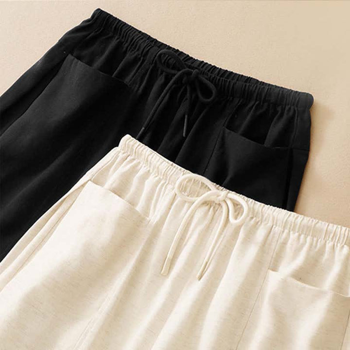Buddha Stones Summer Minimalist Drawstring Solid Women's Straight Pants With Pockets - image 11