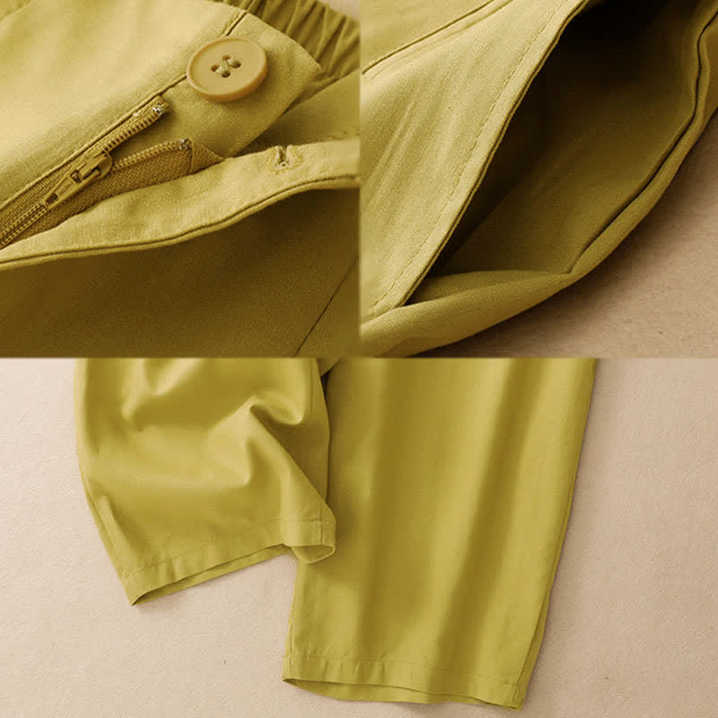 Buddha Stones Summer Minimalist Button-Up High Waist Solid Linen Women's Harem Pants With Pockets  - image 2