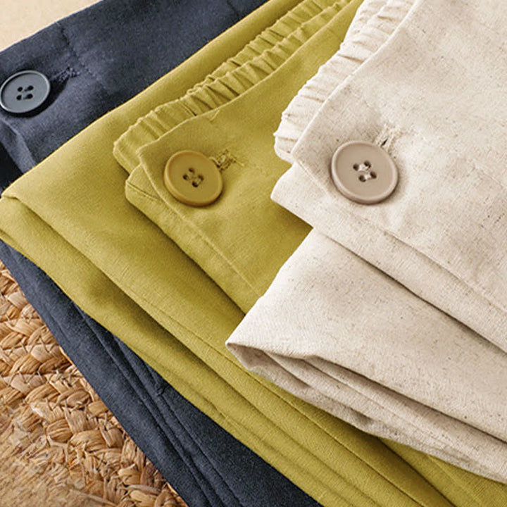 Buddha Stones Summer Minimalist Button-Up High Waist Solid Linen Women's Harem Pants With Pockets  - image 16