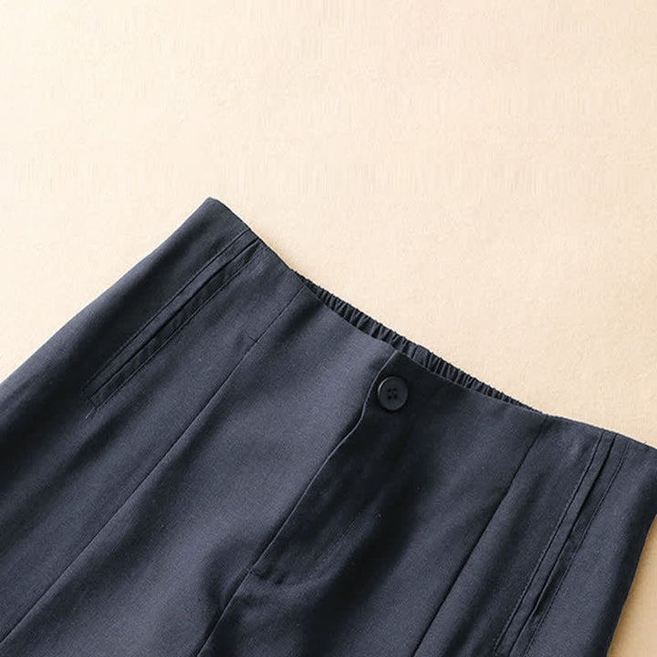 Buddha Stones Summer Minimalist Button-Up High Waist Solid Linen Women's Harem Pants With Pockets  - image 4