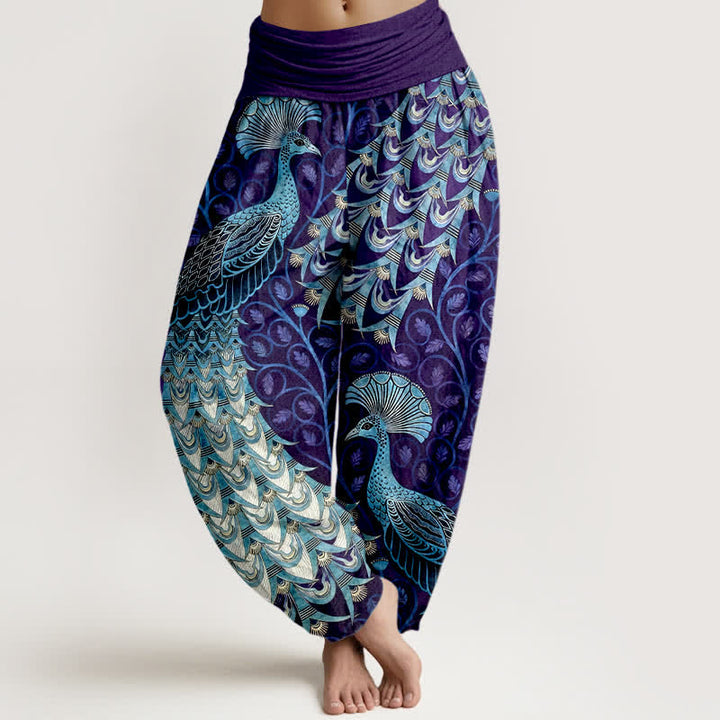 Buddha Stones Pure Cotton Peacock Feather Vine Pattern Women's Elastic Waist Harem Pants - Indigo - US16，UK/AU20，EU48 (3XL) - image 8
