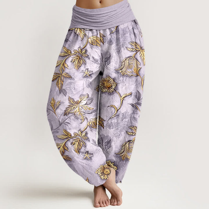 Buddha Stones Cotton Botanical Leaf Pattern Women's Elastic Waist Harem Pants - Lavender - US16，UK/AU20，EU48 (3XL) - image 5