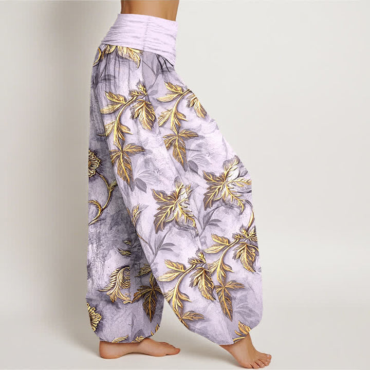 Buddha Stones Cotton Botanical Leaf Pattern Women's Elastic Waist Harem Pants - image 7
