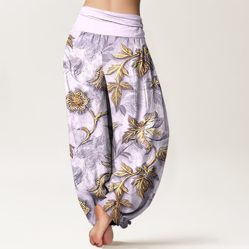 Buddha Stones Cotton Botanical Leaf Pattern Women's Elastic Waist Harem Pants - image 6