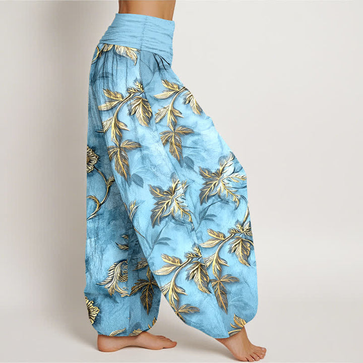 Buddha Stones Cotton Botanical Leaf Pattern Women's Elastic Waist Harem Pants - image 10