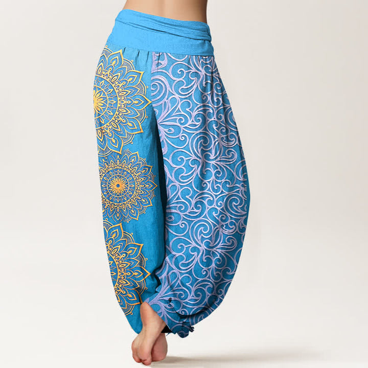 Buddha Stones Pure Cotton Golden Mandala Floral Pattern Women's Elastic Waist Harem Pants - image 6