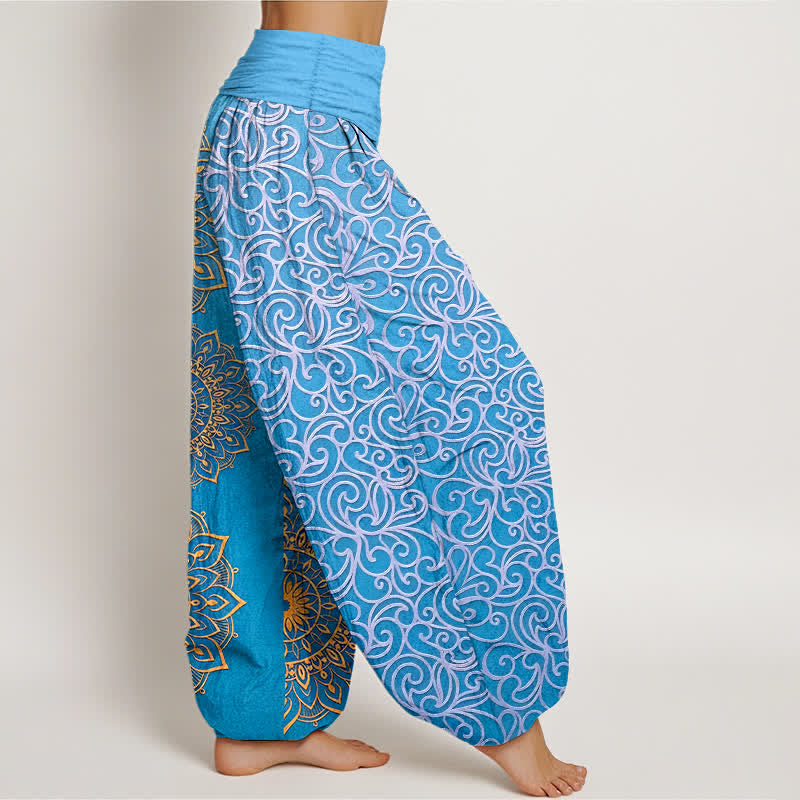Buddha Stones Pure Cotton Golden Mandala Floral Pattern Women's Elastic Waist Harem Pants - image 7