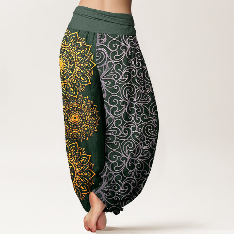 Buddha Stones Pure Cotton Golden Mandala Floral Pattern Women's Elastic Waist Harem Pants - image 9