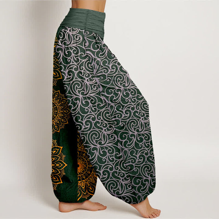 Buddha Stones Pure Cotton Golden Mandala Floral Pattern Women's Elastic Waist Harem Pants - image 10