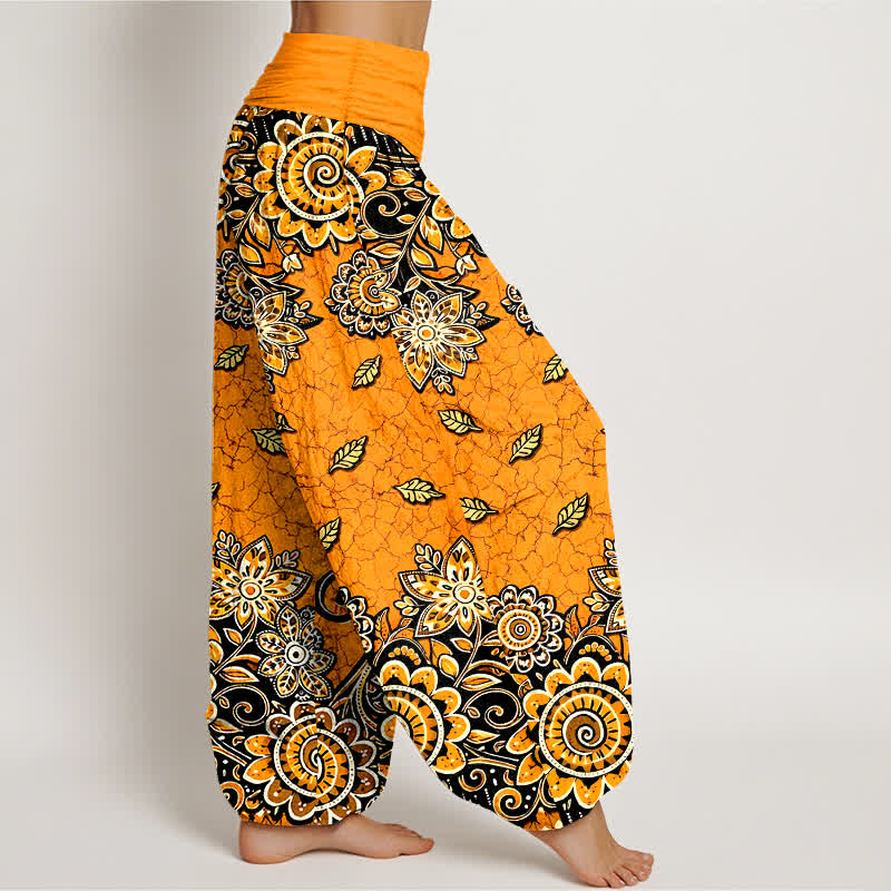 Buddha Stones Pure Cotton Bold Orange Paisley Mandala Pattern Women's Elastic Waist Harem Pants - image 2