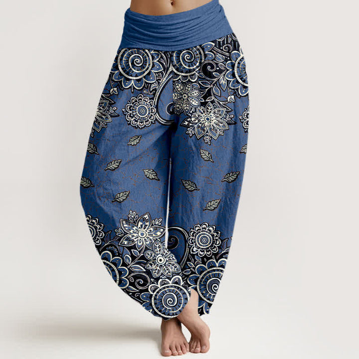 Buddha Stones Pure Cotton Bold Orange Paisley Mandala Pattern Women's Elastic Waist Harem Pants - RoyalBlue - US16，UK/AU20，EU48 (3XL) - image 5