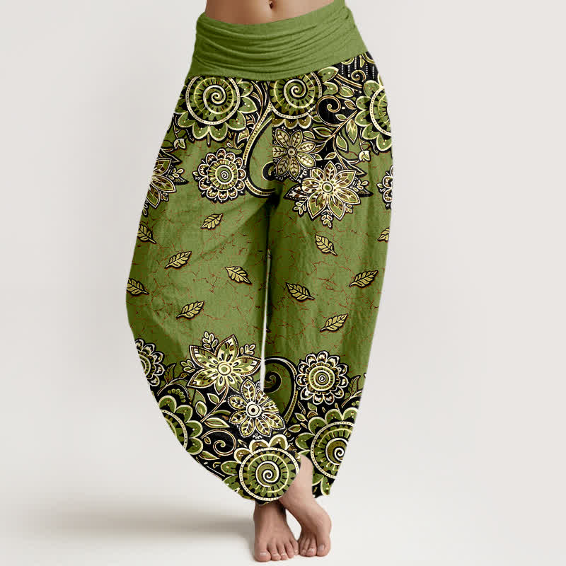 Buddha Stones Pure Cotton Bold Orange Paisley Mandala Pattern Women's Elastic Waist Harem Pants - OliveDrab - US16，UK/AU20，EU48 (3XL) - image 8