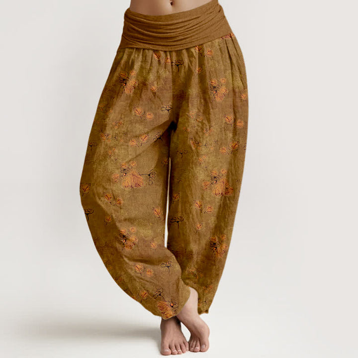 Buddha Stones Pure Cotton Scattered Marigold Floral Pattern Women's Elastic Waist Harem Pants - Peru - US16，UK/AU20，EU48 (3XL) - image 5