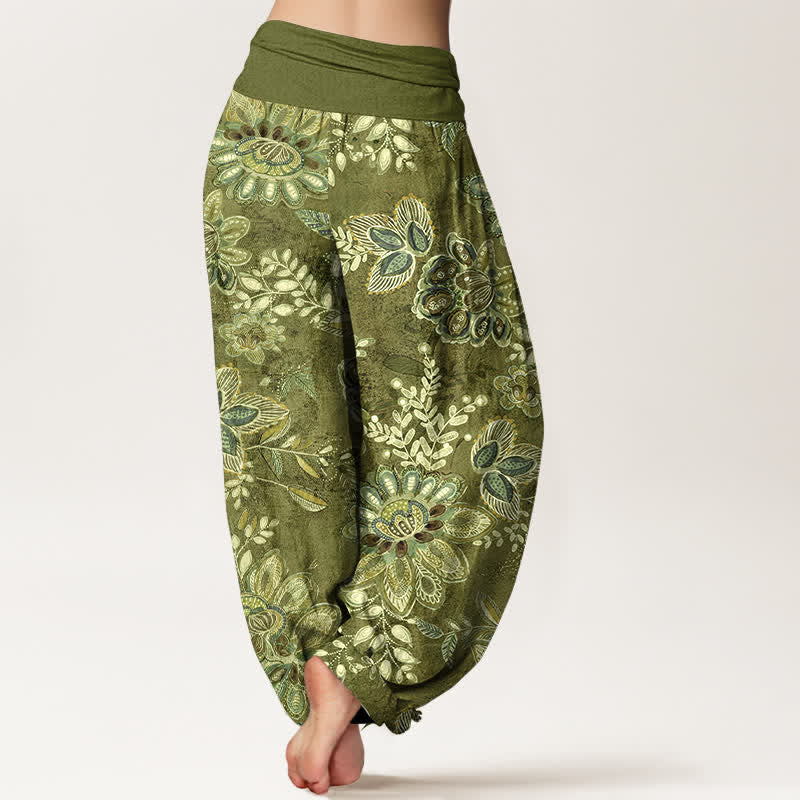 Buddha Stones Pure Cotton Bohemian Floral Leaf Pattern Women's Elastic Waist Harem Pants - image 9