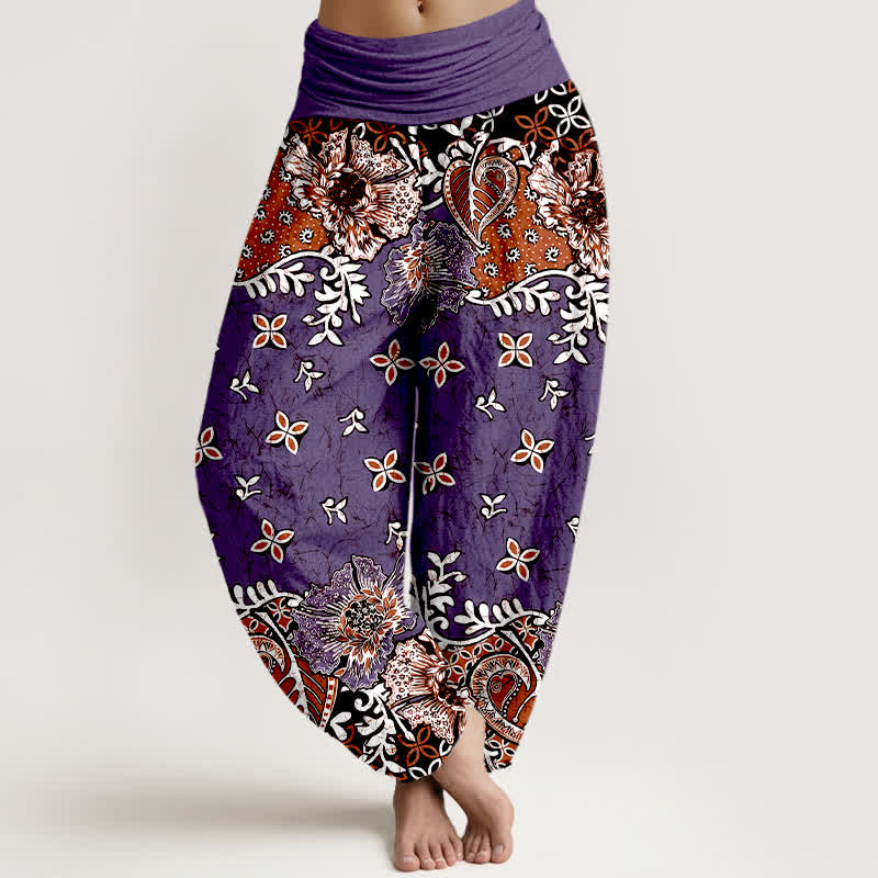 Buddha Stones Pure Cotton Bohemian Paisley Floral Pattern Women's Elastic Waist Harem Pants - Purple - US16，UK/AU20，EU48 (3XL) - image 5