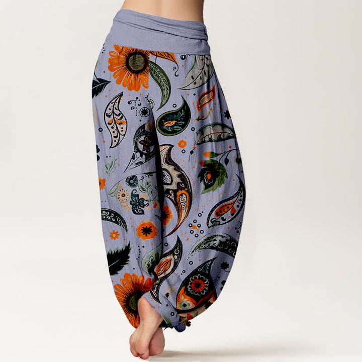 Buddha Stones Pure Cotton Bohemian Paisley Sunflower Pattern Women's Elastic Waist Harem Pants - image 9