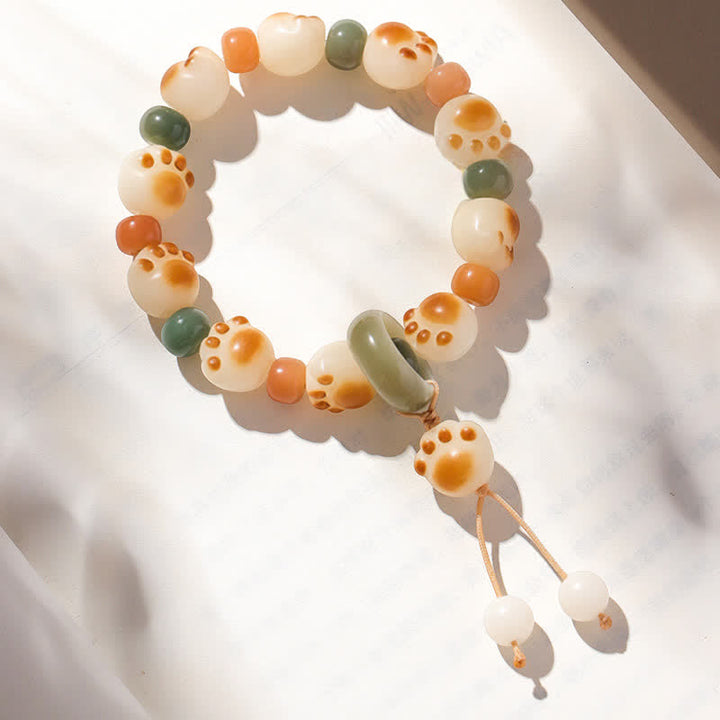 Buddha Stones Natural Bodhi Seed Cat Paw Design Wealth Bracelet - Cat Paw Pendant(Wrist Circumference:17–18 cm) - image 0