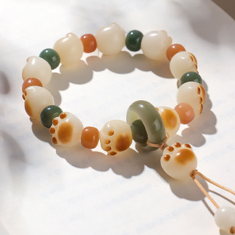 Buddha Stones Natural Bodhi Seed Cat Paw Design Wealth Bracelet - image 1