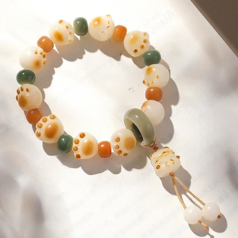 Buddha Stones Natural Bodhi Seed Cat Paw Design Wealth Bracelet - Cat Pendant(Wrist Circumference:17–18 cm) - image 3