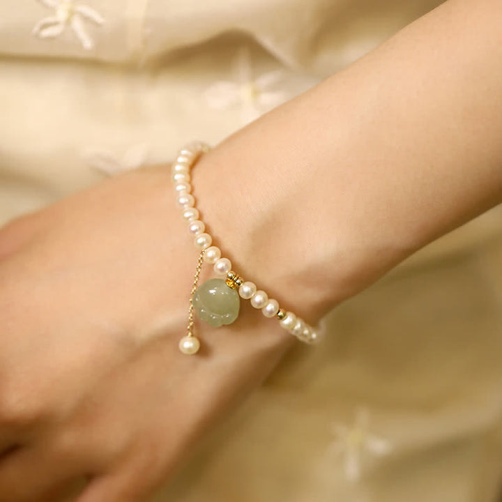 Buddha Stones Natural Hetian Jade Cat Paw Design Pearl Luck Bracelet - image 3