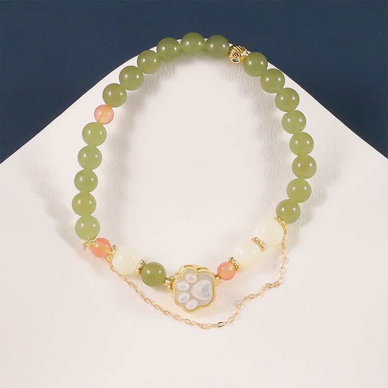 Buddha Stones Natural Hetian Jade Tridacna Stone Cat Paw Design Prosperity Bracelet - image 2