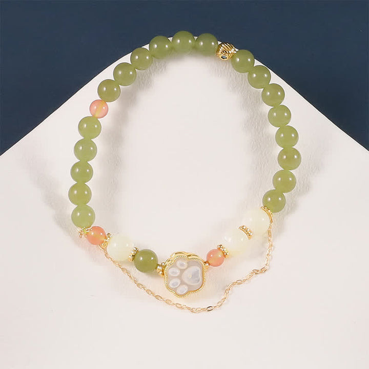 Buddha Stones Natural Hetian Jade Tridacna Stone Cat Paw Design Prosperity Bracelet - image 2