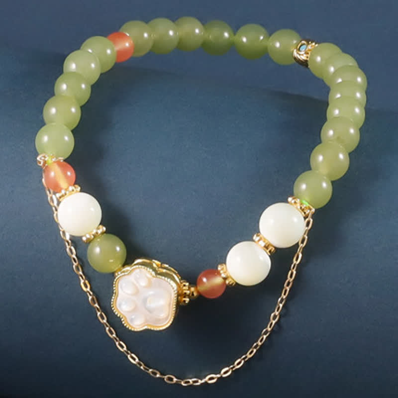 Buddha Stones Natural Hetian Jade Tridacna Stone Cat Paw Design Prosperity Bracelet - Cat Paw(Wrist Circumference:14–15 cm) - image 0