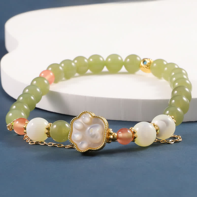 Buddha Stones Natural Hetian Jade Tridacna Stone Cat Paw Design Prosperity Bracelet - image 1