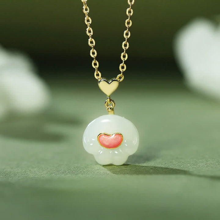 Buddha Stones Natural Hetian Jade Cat Paw 925 Sterling Silver Luck Necklace - Natural Hetian Jade(Color May Vary) - image 0