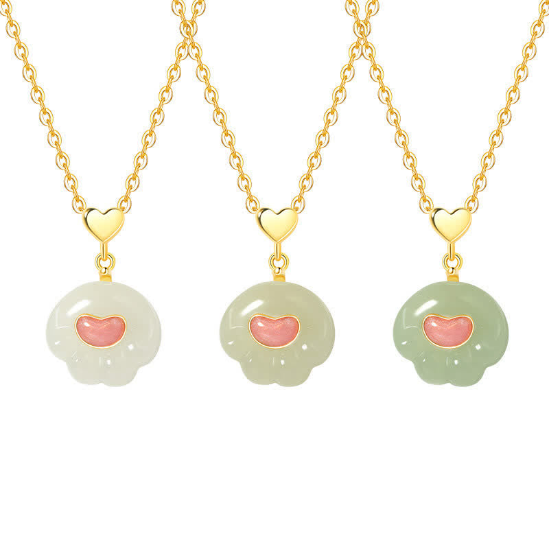 Buddha Stones Natural Hetian Jade Cat Paw 925 Sterling Silver Luck Necklace - image 3