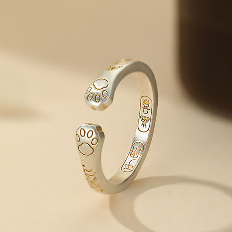 Buddha Stones 999 Sterling Silver Cat Paw Balance Ring - 999 Sterling Silver(17.8 mm) - image 0