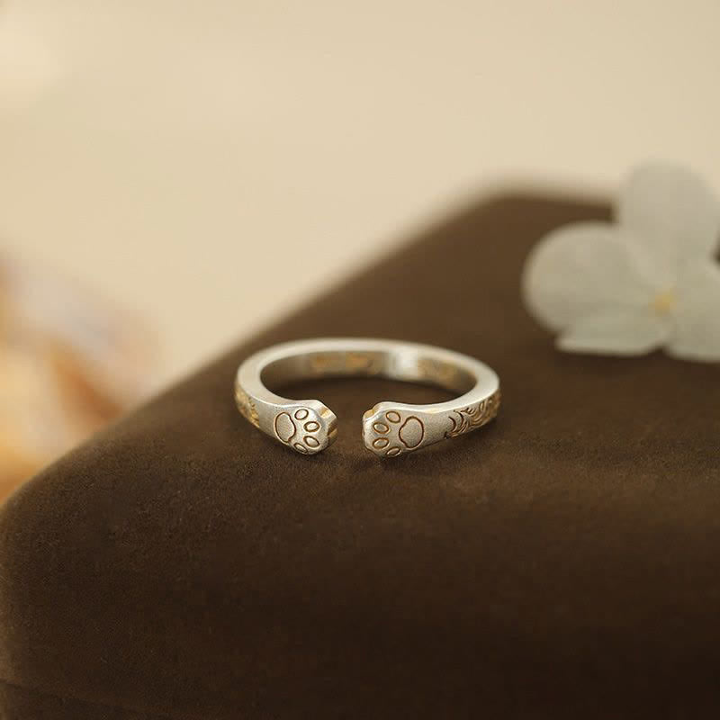 Buddha Stones 999 Sterling Silver Cat Paw Balance Ring - image 3