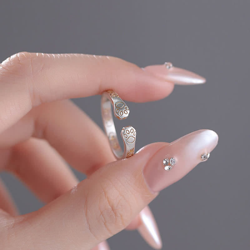 Buddha Stones 999 Sterling Silver Cat Paw Balance Ring - image 6