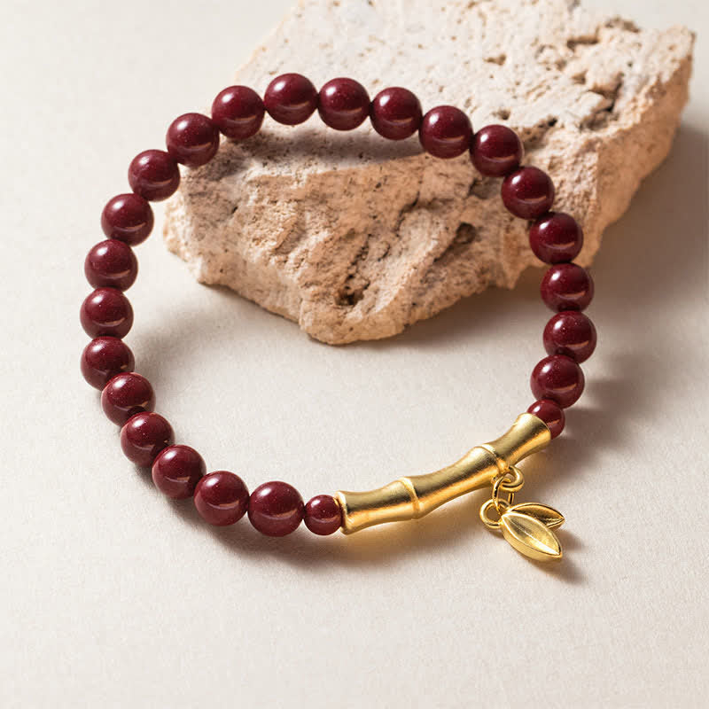 Buddha Stones Cinnabar 999 Sterling Silver Bamboo Blessing Bracelet - image 1