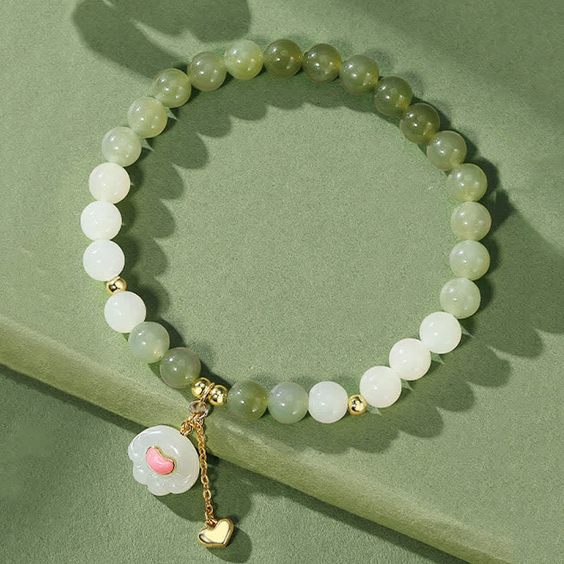 Buddha Stones Natural Hetian Jade Heart Cat Paw Design Abundance Bracelet - Cat Paw(Wrist Circumference:16–17 cm) - image 0