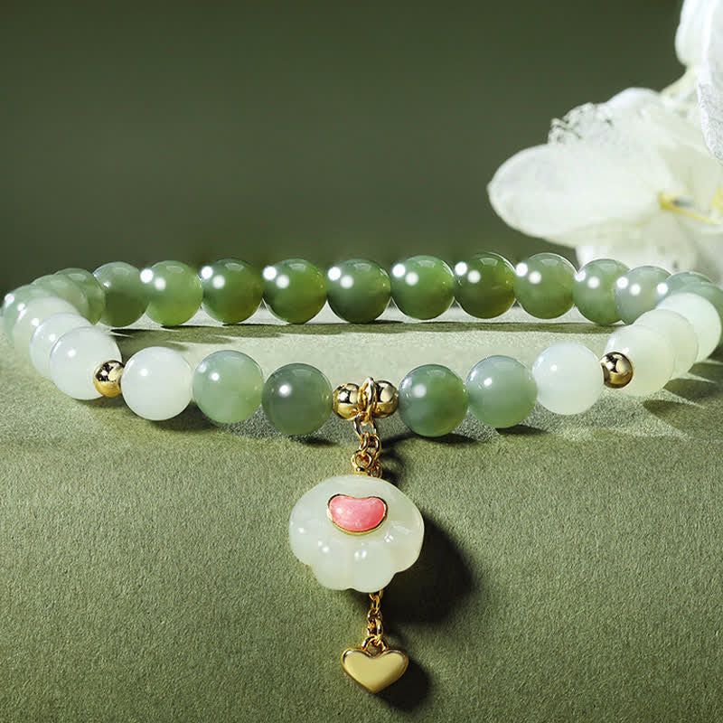 Buddha Stones Natural Hetian Jade Heart Cat Paw Design Abundance Bracelet - image 1