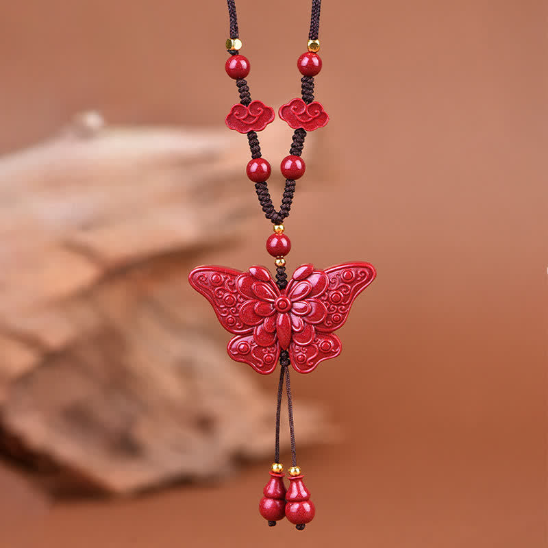 Buddha Stones Cinnabar Butterfly Freedom Rope Necklace - image 8