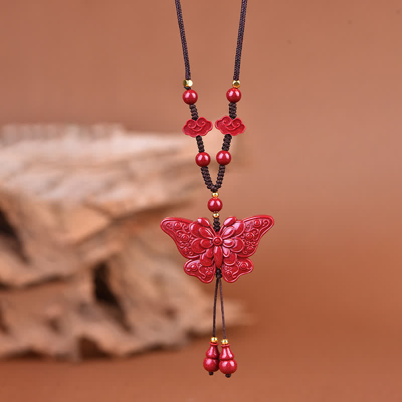 Buddha Stones Cinnabar Butterfly Freedom Rope Necklace - image 1