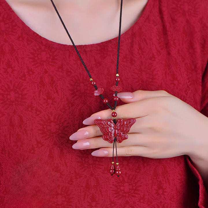 Buddha Stones Cinnabar Butterfly Freedom Rope Necklace - image 7