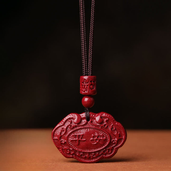 Buddha Stones Cinnabar Fu Character Ruyi Lock Rope Luck Necklace - Cinnabar - image 0