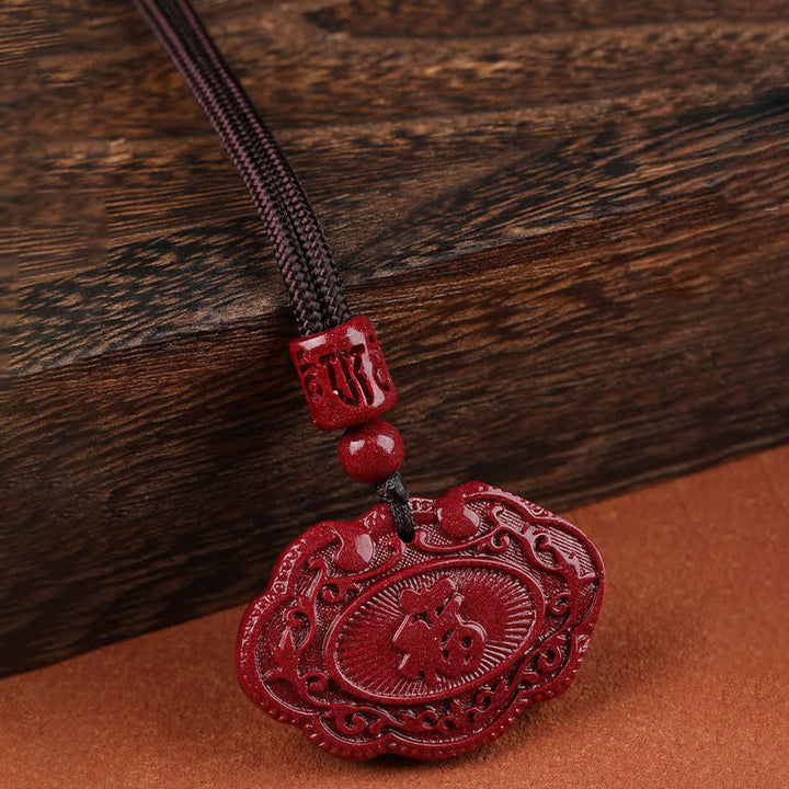 Buddha Stones Cinnabar Fu Character Ruyi Lock Rope Luck Necklace - image 3