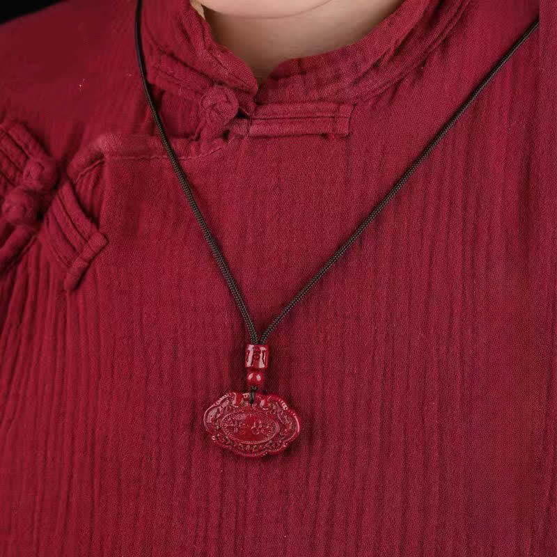 Buddha Stones Cinnabar Fu Character Ruyi Lock Rope Luck Necklace - image 11